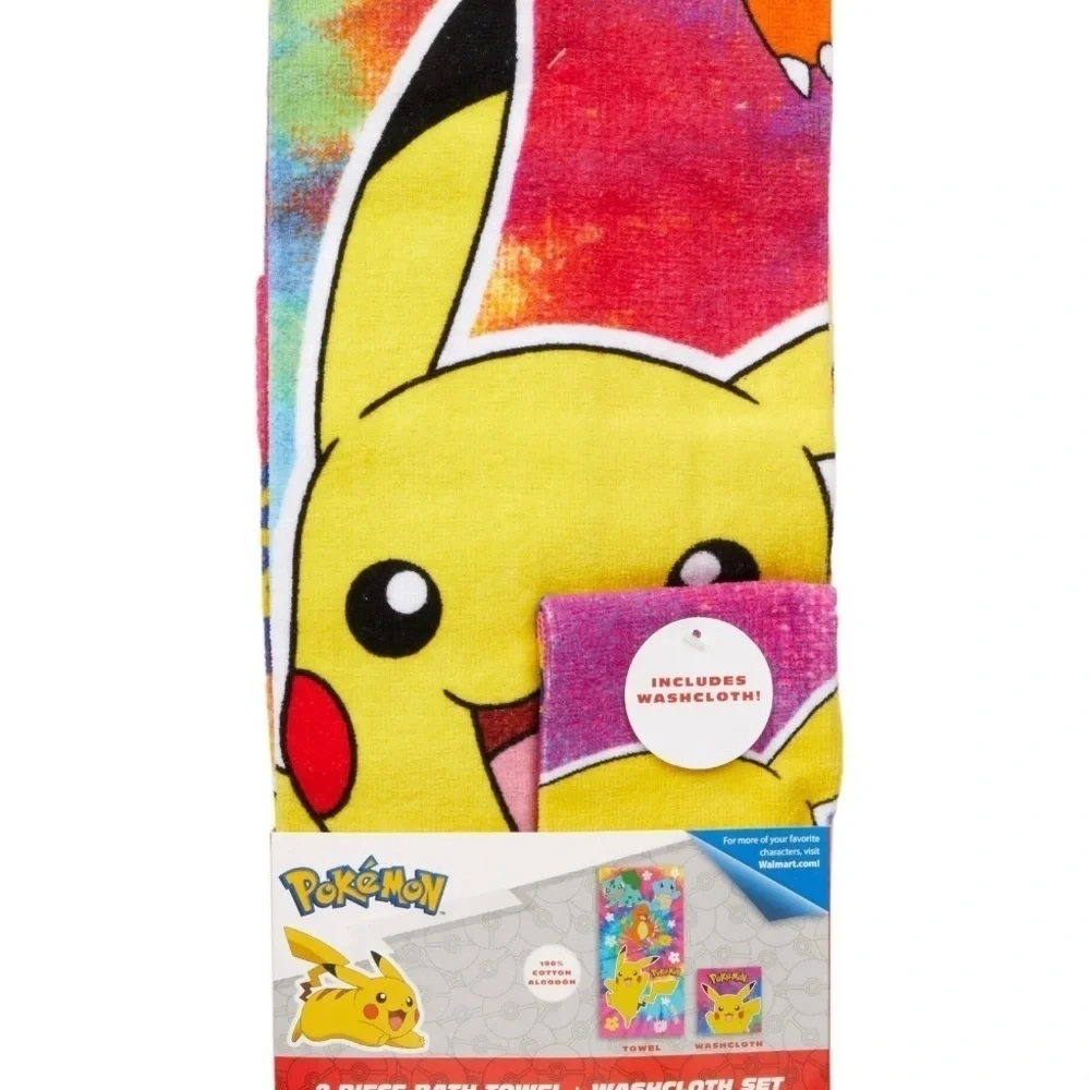 Pokémon Kids Cotton Tie Dye 2 Piece Towel and Washcloth Set